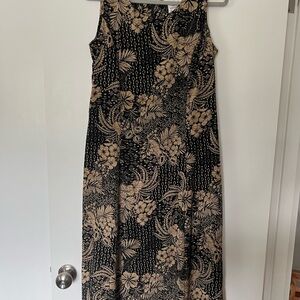 Floral Sleeveless Dress in Black and Tan